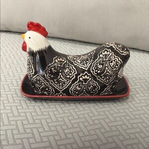 VTG Cracker Barrel Rooster/Chicken Butter Dish (2 pcs)-Susan Winget-8.25" L